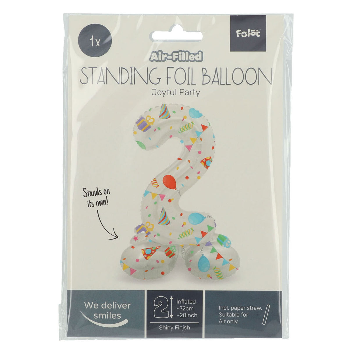 Folat bv standing foil balloon joyful party number 2 - 72cm