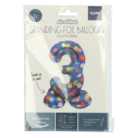 Folat BV Staande Folieballon Colorful Dots Cijfer 3 72cm