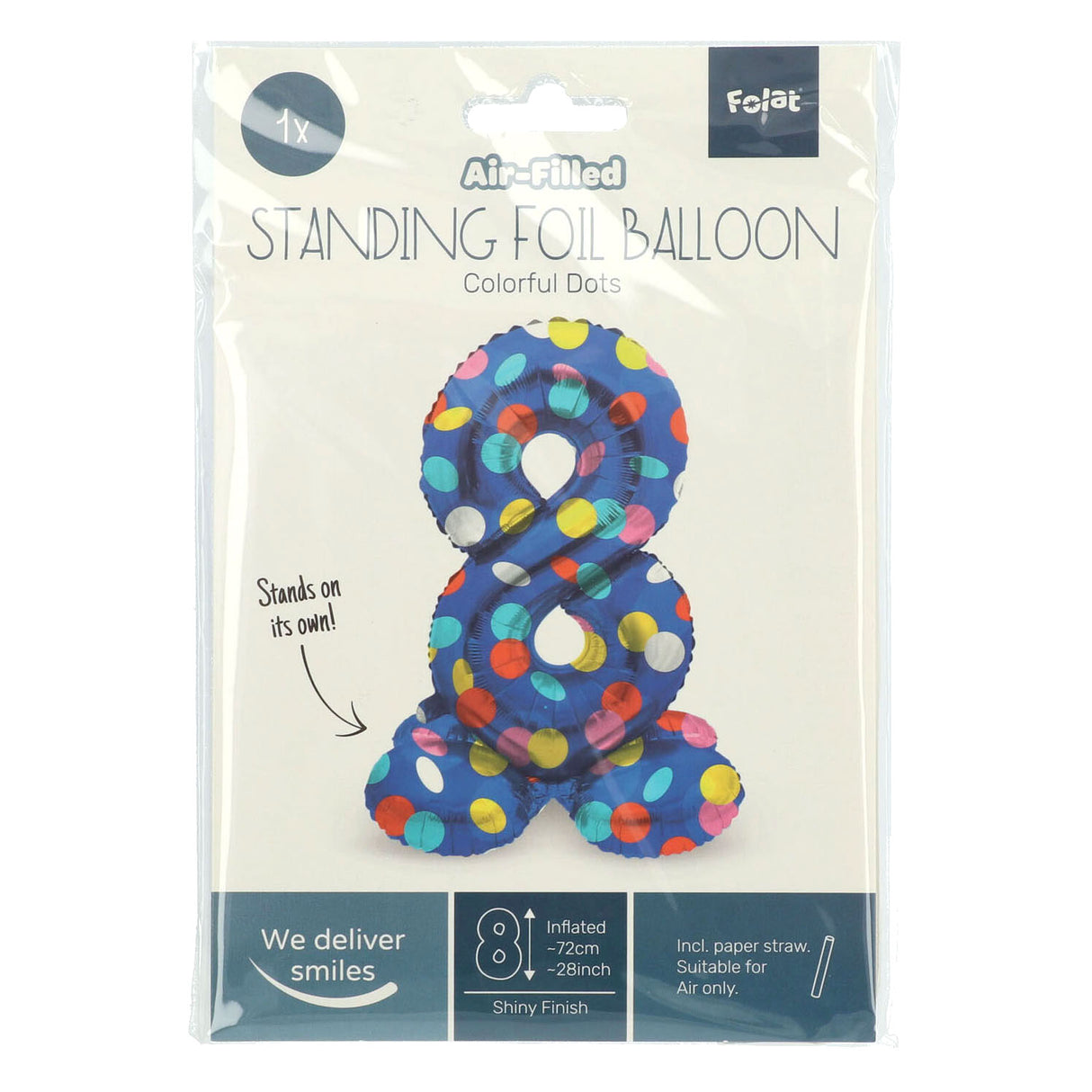 Stående folie ballong fargerike prikker nummer 8 - 72cm