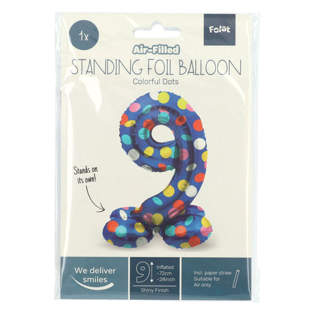 Folat BV Staande Folieballon Colorful Dots Cijfer 9 72cm