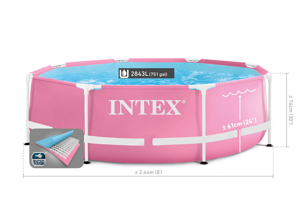 Piscine de cadre en métal rose Intex 244 x 76 cm avec pompe filtrante