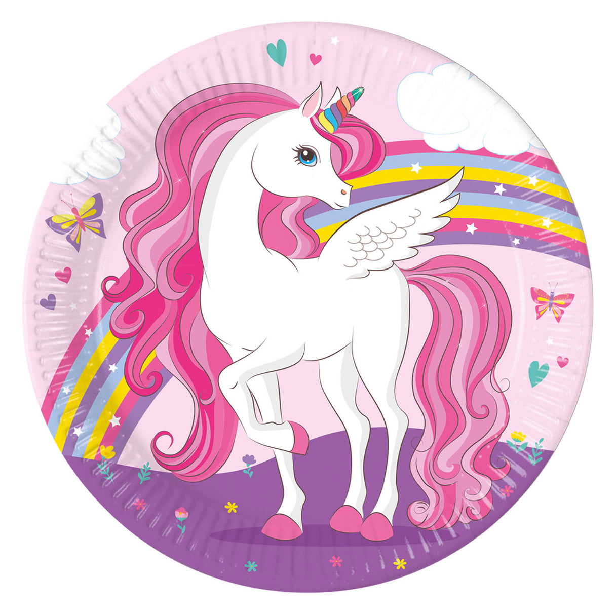 Globos paper plates FSC unicorn rainbow colours, 8 pcs.
