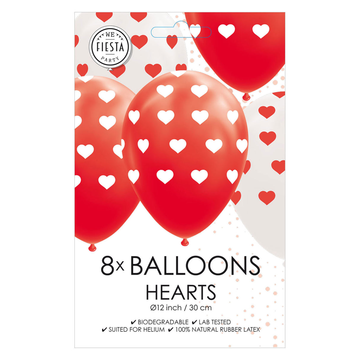 Balloons Hearts Red White 30cm, 8st.