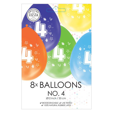 Balóny Globos 2-stranne tlačené číslo 4, 8 ks.