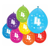 Globos balionai dvipusis spausdintas numeris 4, 8 vnt.