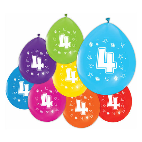 Balóny Globos 2-stranne tlačené číslo 4, 8 ks.