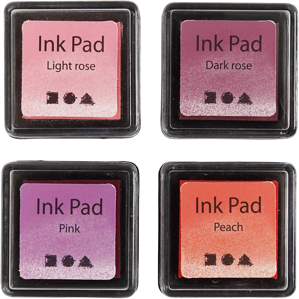 Creativ Firma Stempel Tënt, Peach, Rosa, hellrosa, donkelrosa, h: 2 cm, Gréisst 3,5x3,5 cm, 4 Stéck 1 Këscht
