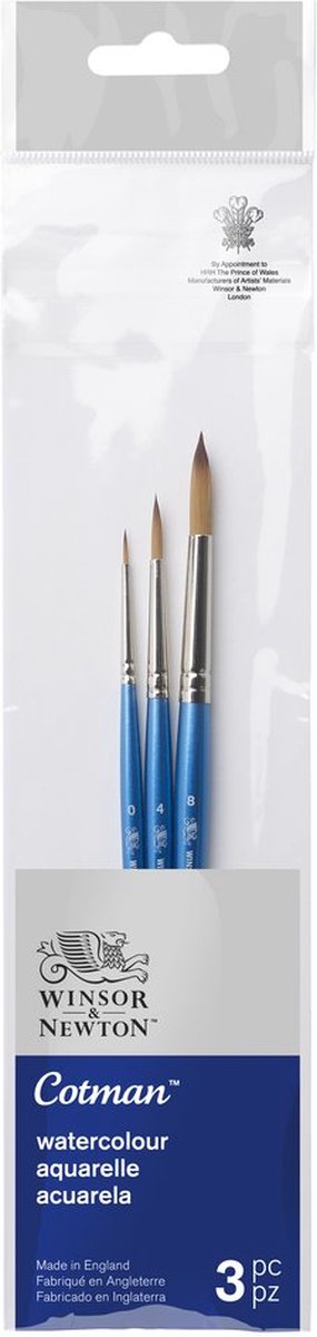 Winsor Newton 5390607 Cotman Watercolor Brush Set 2 – 3 Synthetic Round Brushes, Short Handle (0, 4, 8)