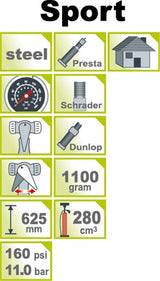 IceToolz Icetoolz 240a451 hogedrukpomp voetpomp staal met meter 160psi geel