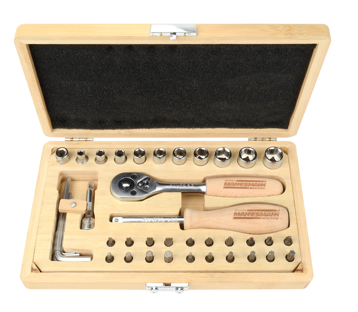 Brüder Mannesmann socket set in bamboo case (hobby) - 29000