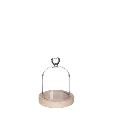 Ideas 4 seasons bell jar heart with wooden base ø10xh13cm