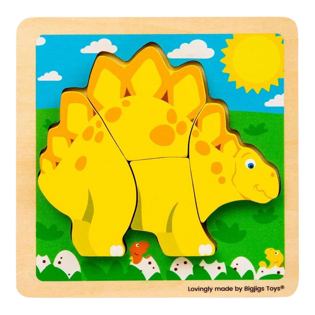 Bigjigs wooden shape puzzle stegosaurus - 4 pcs.