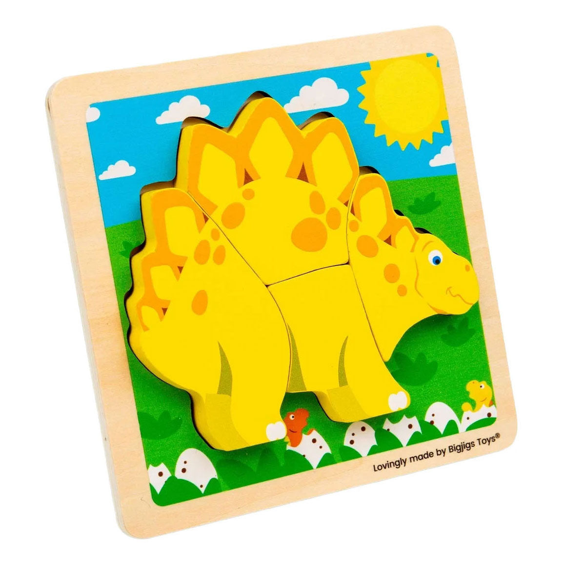 Bigjigs wooden shape puzzle stegosaurus - 4 pcs.
