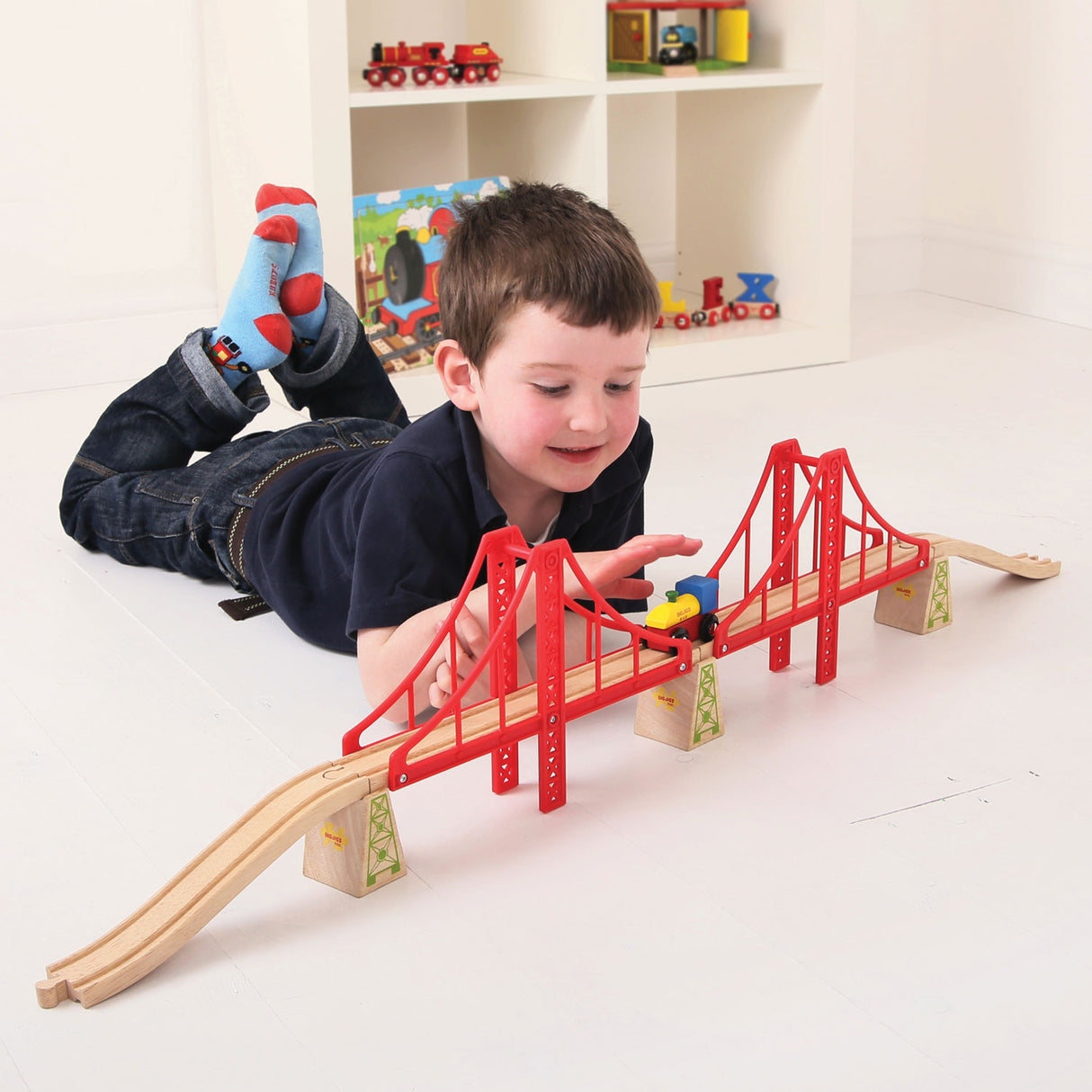 Bigjigs Wood Rails Double Suspension Bridge, 7dlg.