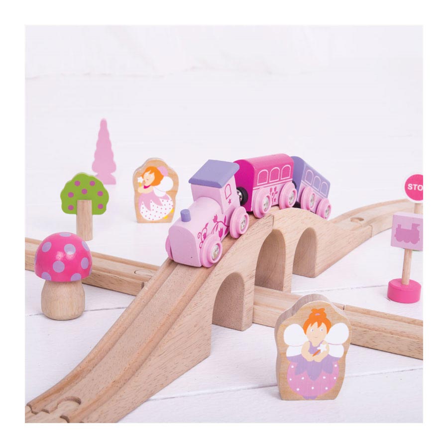 Bigjigs wooden train set pink, 40dlg.