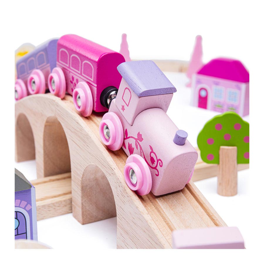 Bigjigs en bois ensemble de train en rose