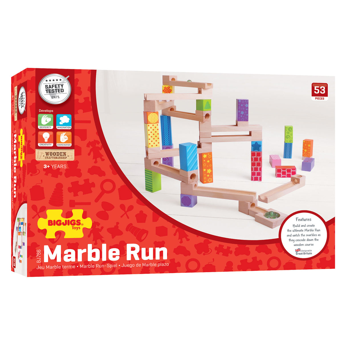 Bigjigs Wooden Marble Track, 53dlg.