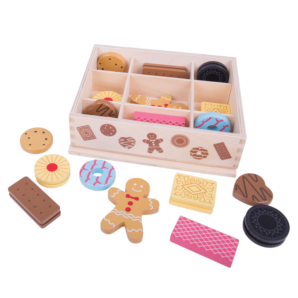 Bigjigs wooden box with cookies