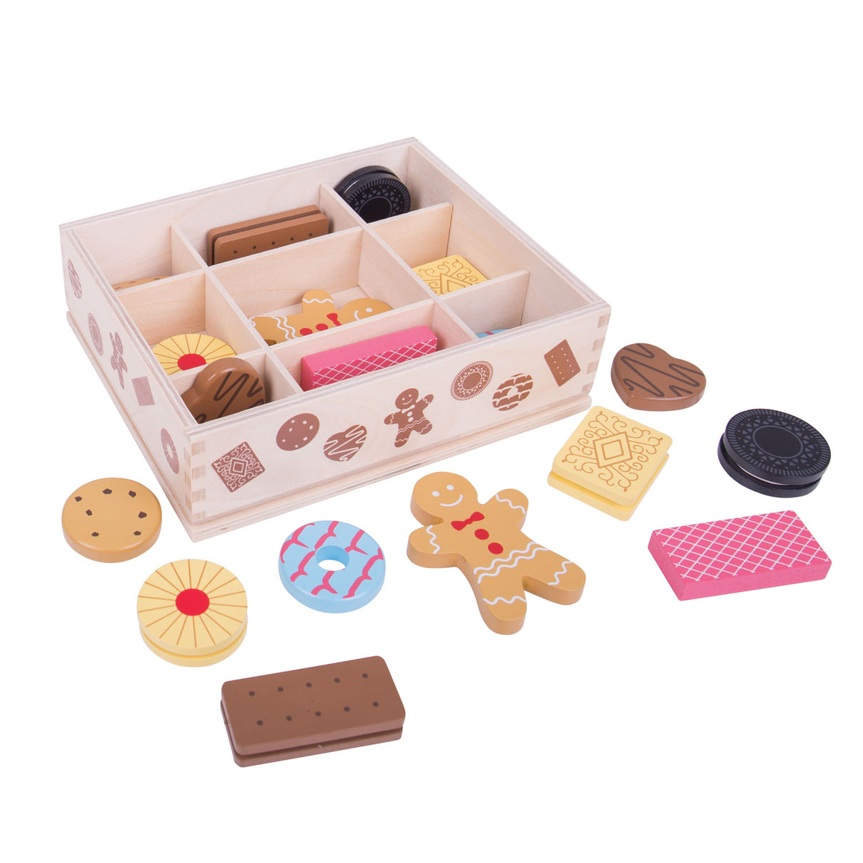 Bigjigs wooden box with cookies