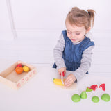 Bigjigs toys wooden box with fruit and Velcro - with knife and board - bigjigs - 18-piece