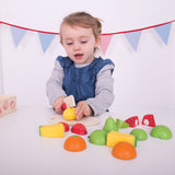 Bigjigs toys wooden box with fruit and Velcro - with knife and board - bigjigs - 18-piece