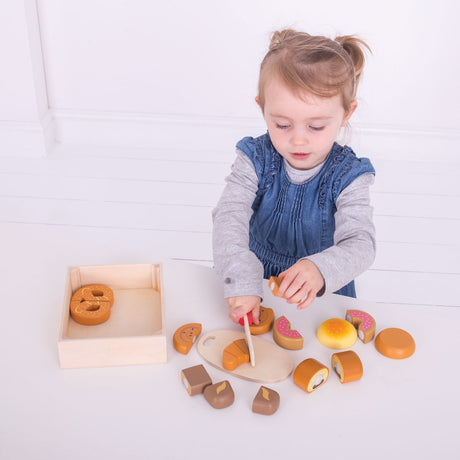 Bigjigs wooden box with cutting bread, 17dlg.