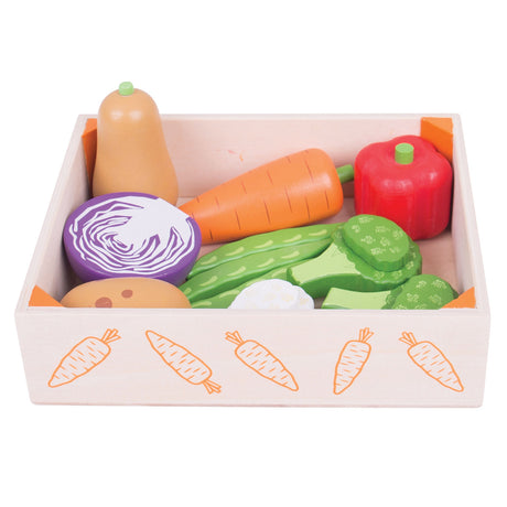 Bigjigs wooden box with vegetables, 12 dlg.