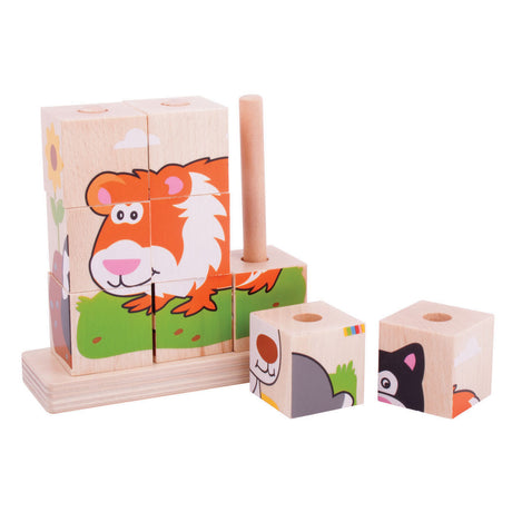 Bigjigs Wooden Block Puzzle Pets, 10st.