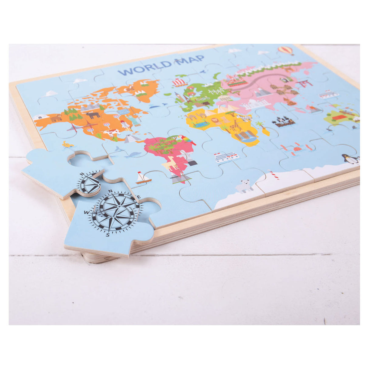 Bigjigs Wood World Map Puzzle, 35dlg.