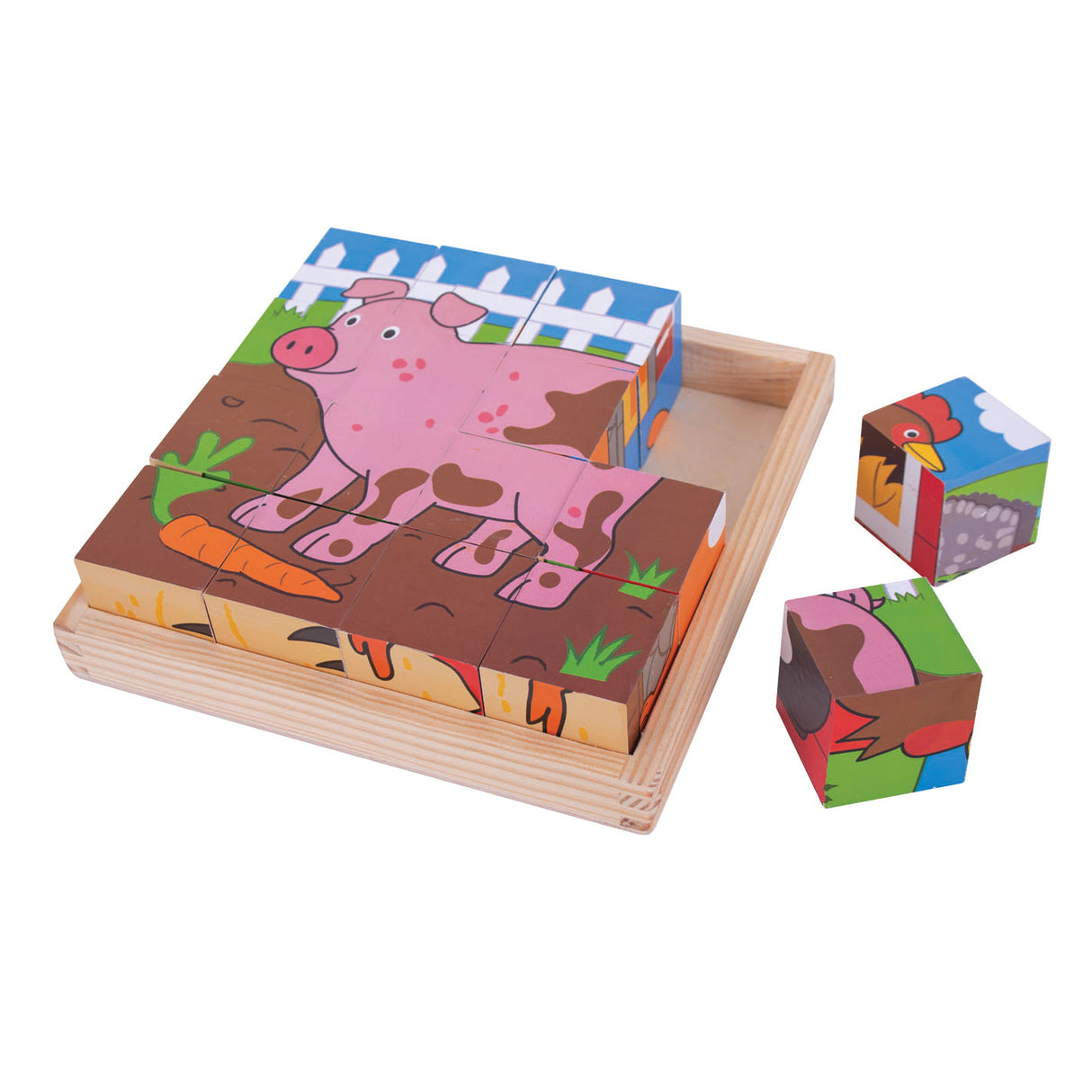 BigJigs dřevěné bloky puzzle hospodářská zvířata