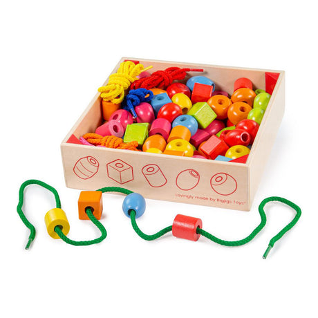Koraliki drewniane kolorowe Bigjigs, 95 szt.