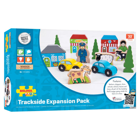 Bigjigs wooden play figures and vehicles, 32 pcs.