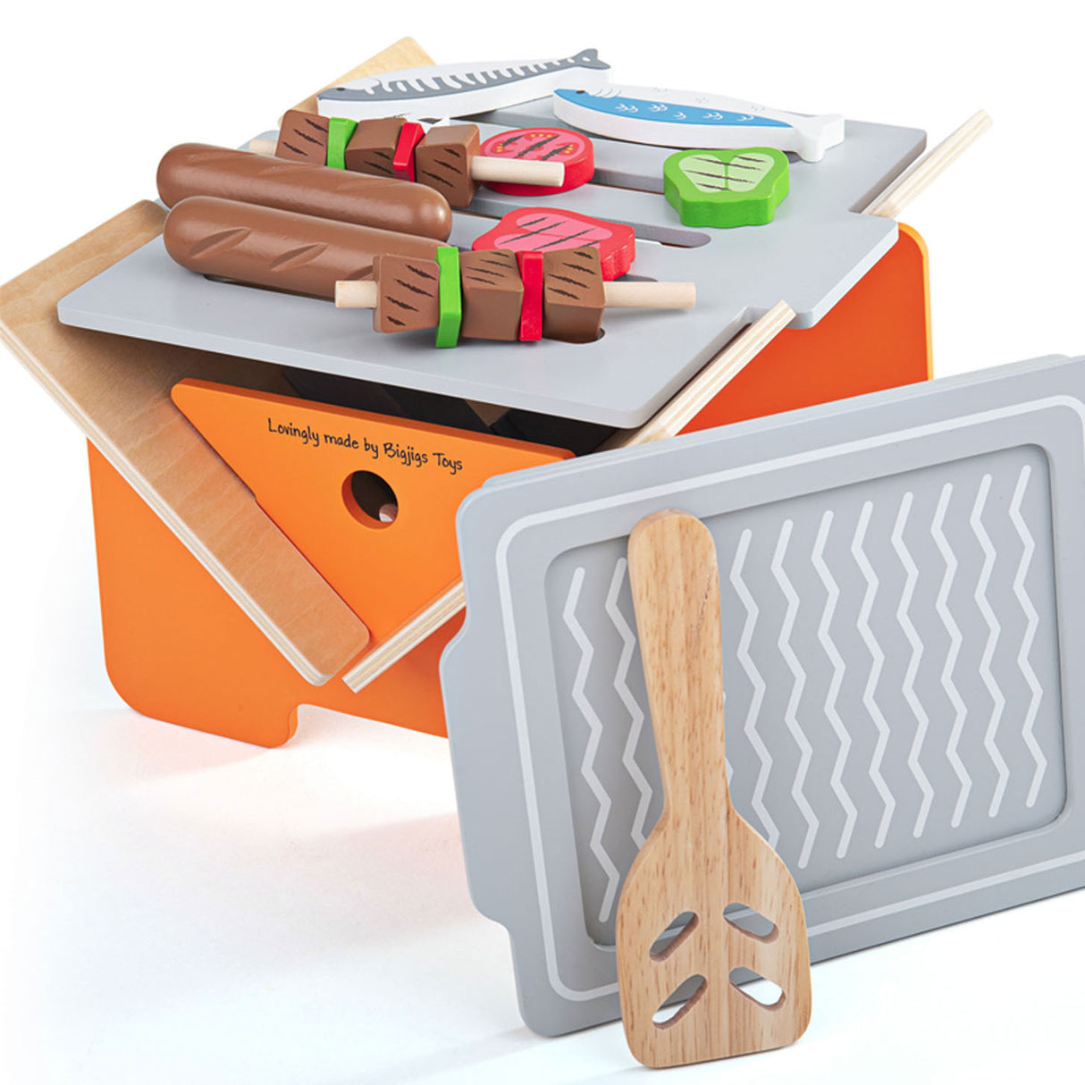 Bigjigs wooden barbecue with accessories, 10dlg.