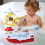 Green toys rescue boat with helicopter