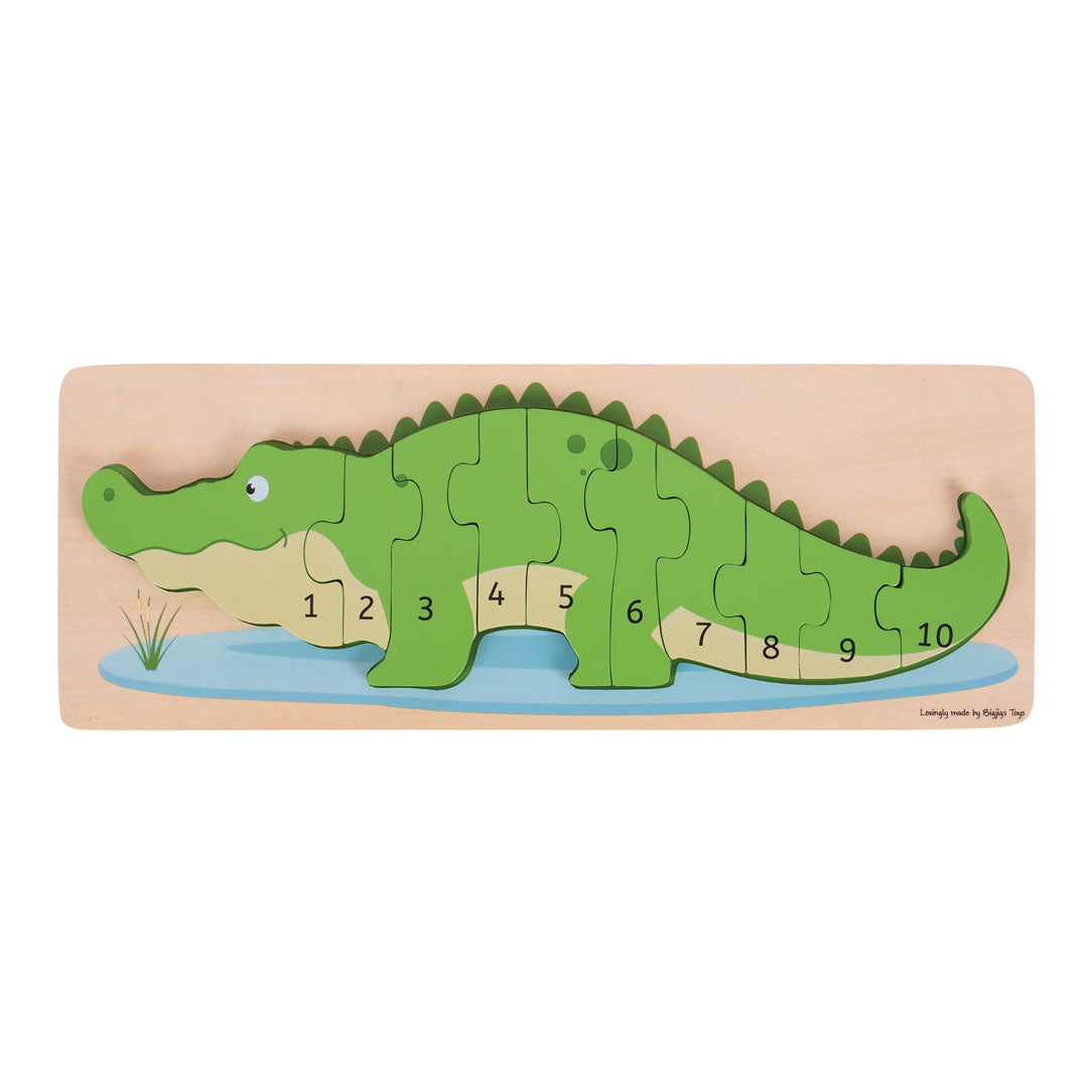 Bigjigs Wooden Tel Puzzle Crocodile, 10st.