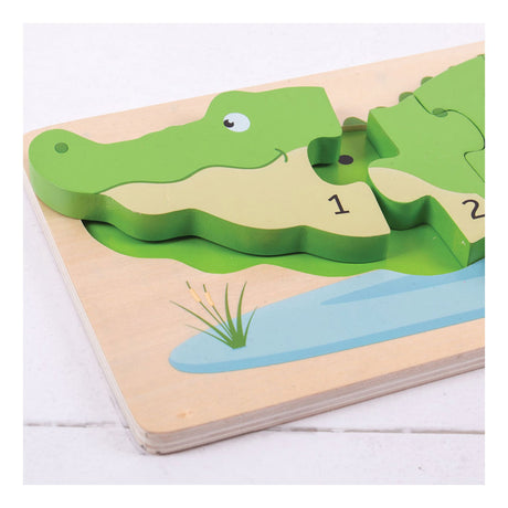 Bigjigs Wooden Crocodile Counting Puzzle, 10 pc.