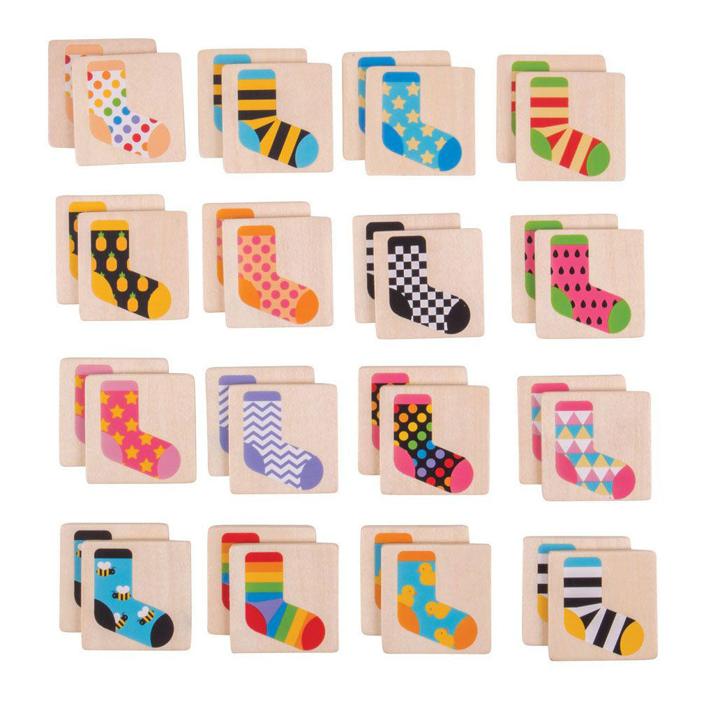 Bigjigs Wooden Memo Game Colored Socken, 32dlg.