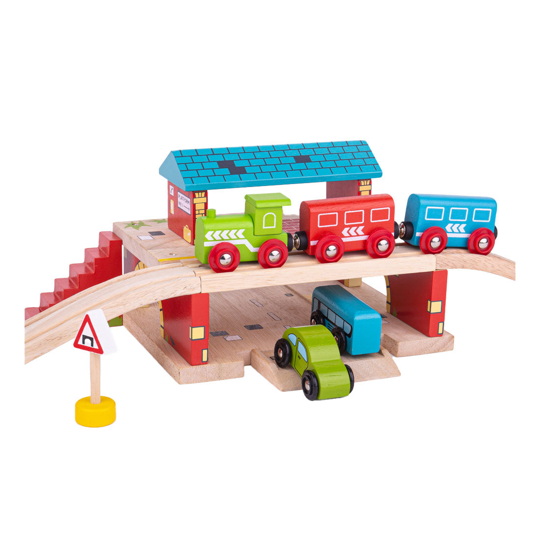 Bigjigs Houten Rails Bovengronds Treinstation, 5dlg.