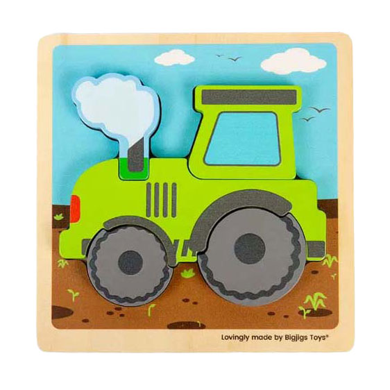 Bigjigs wooden inlay puzzle tractor with removable shapes, 5 pcs.