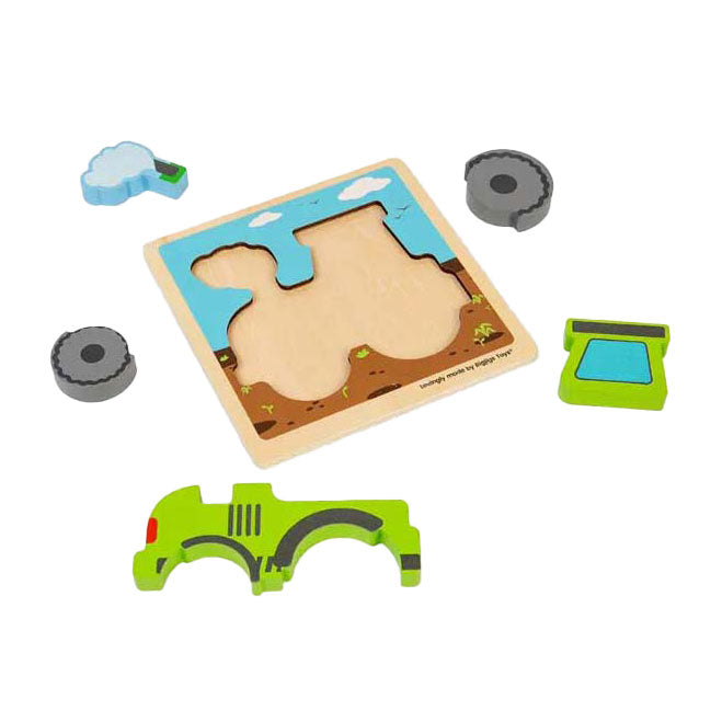 Bigjigs wooden inlay puzzle tractor with removable shapes, 5 pcs.