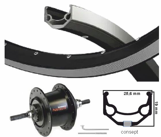 KGS Roue arrière 28 pouces 622 ZW Zilv Nexus 7 Rollerbrake Velgrem