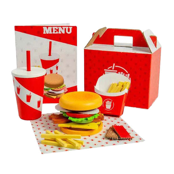 Bigjigs Holz Burger a Fritten Set, 48 Stéck.