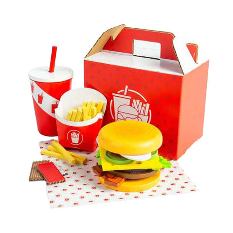 Bigjigs Drewniany zestaw do burgerów i frytek, 48 sztuk.