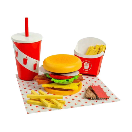Bigjigs Drewniany zestaw do burgerów i frytek, 48 sztuk.