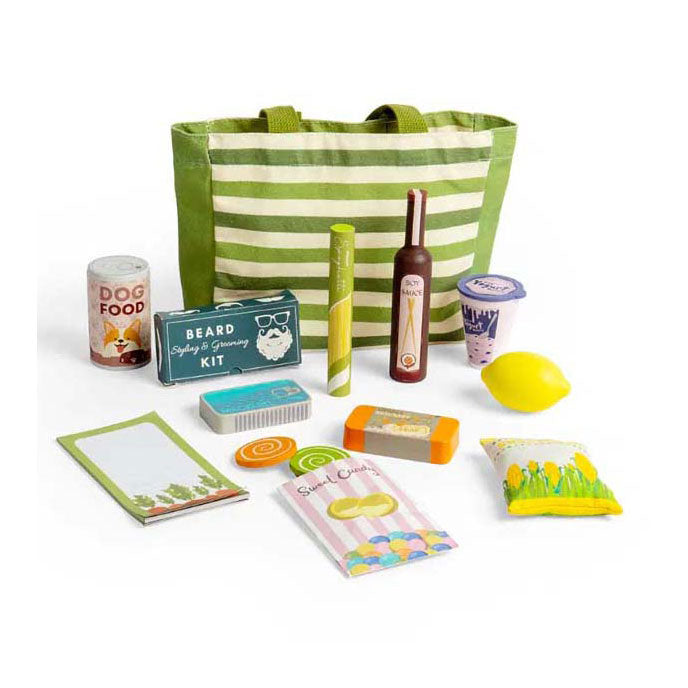 Bigjigs wooden shopping play set, 17 pieces.