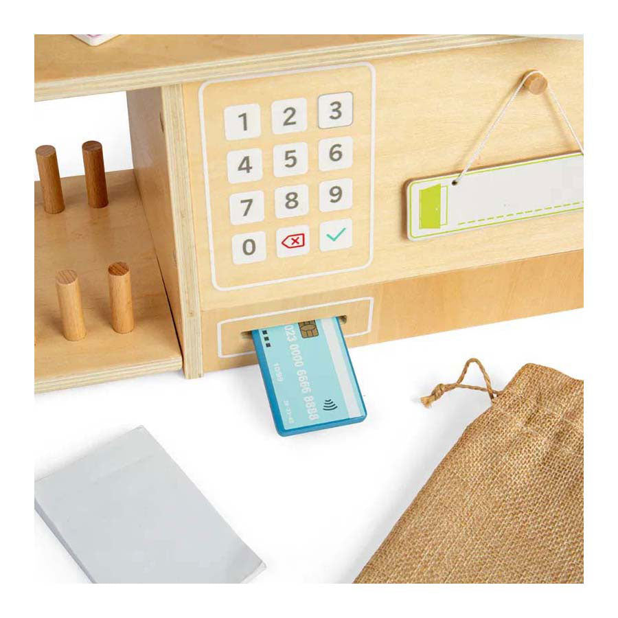 Bigjigs wooden post office play set, 19 pieces.