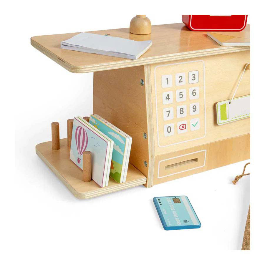 Bigjigs wooden post office play set, 19 pieces.