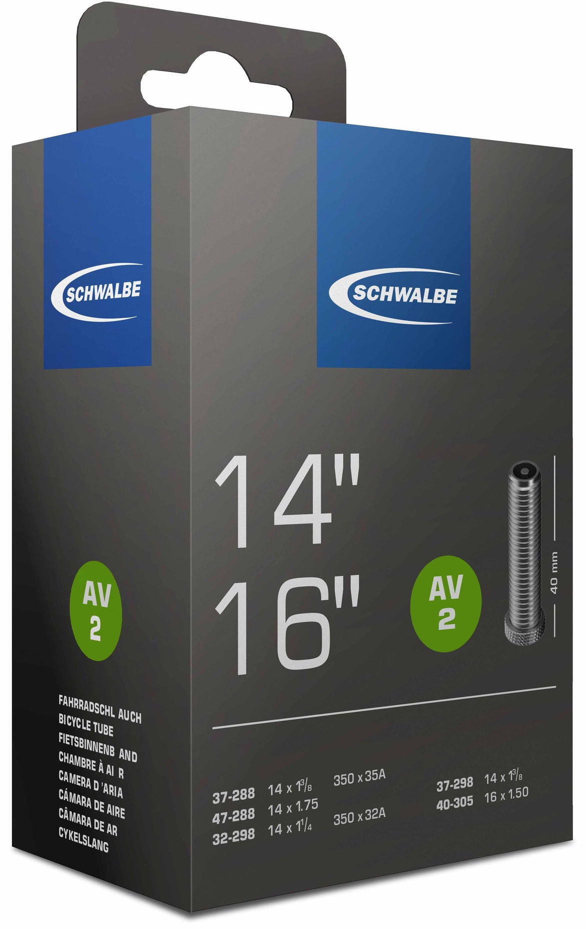 Schwalbe Inner Tube AV2 14 16 tommer 32 47-288 305 AV 40 mm