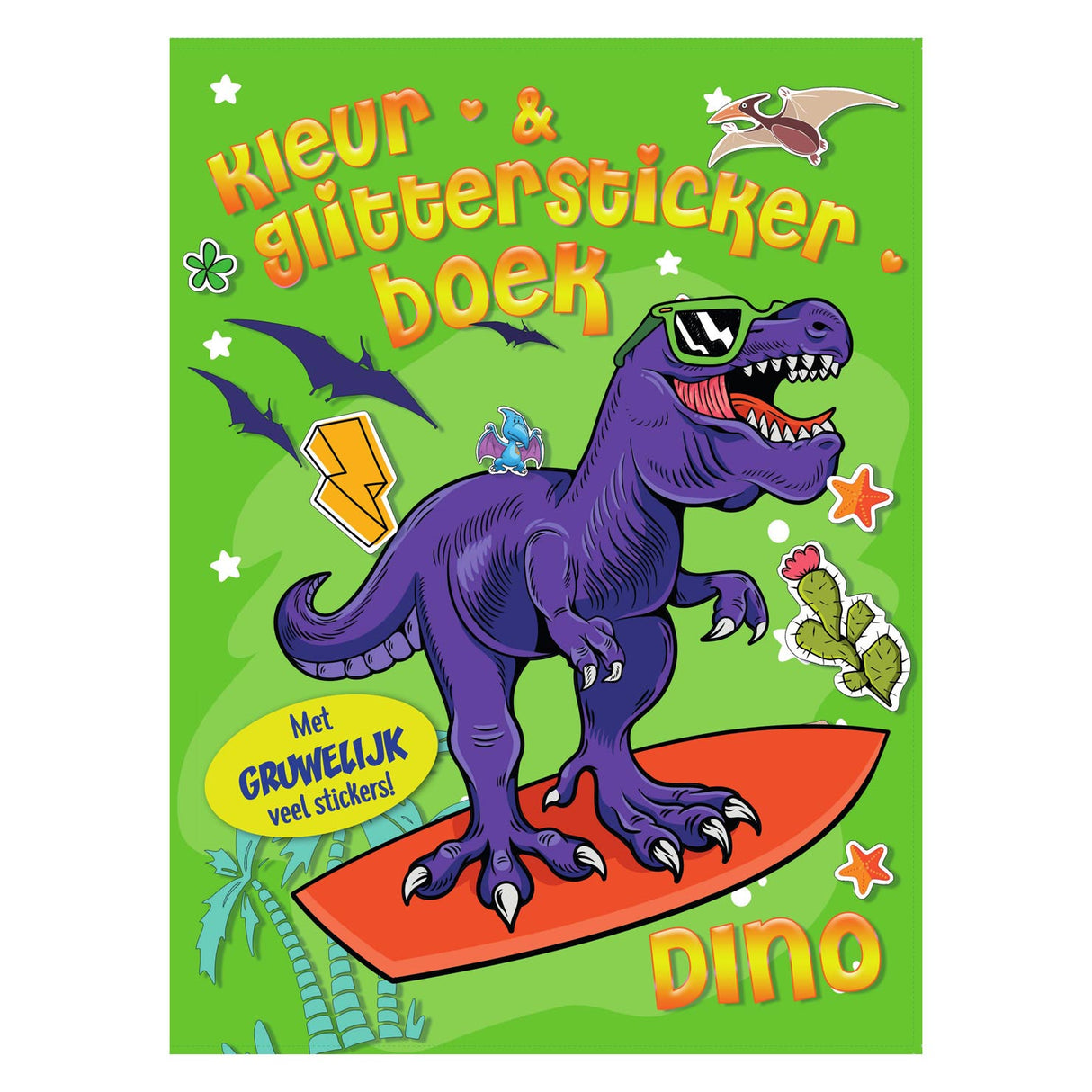 Mondikaarten Kleur Glitter Stickerboek Dino