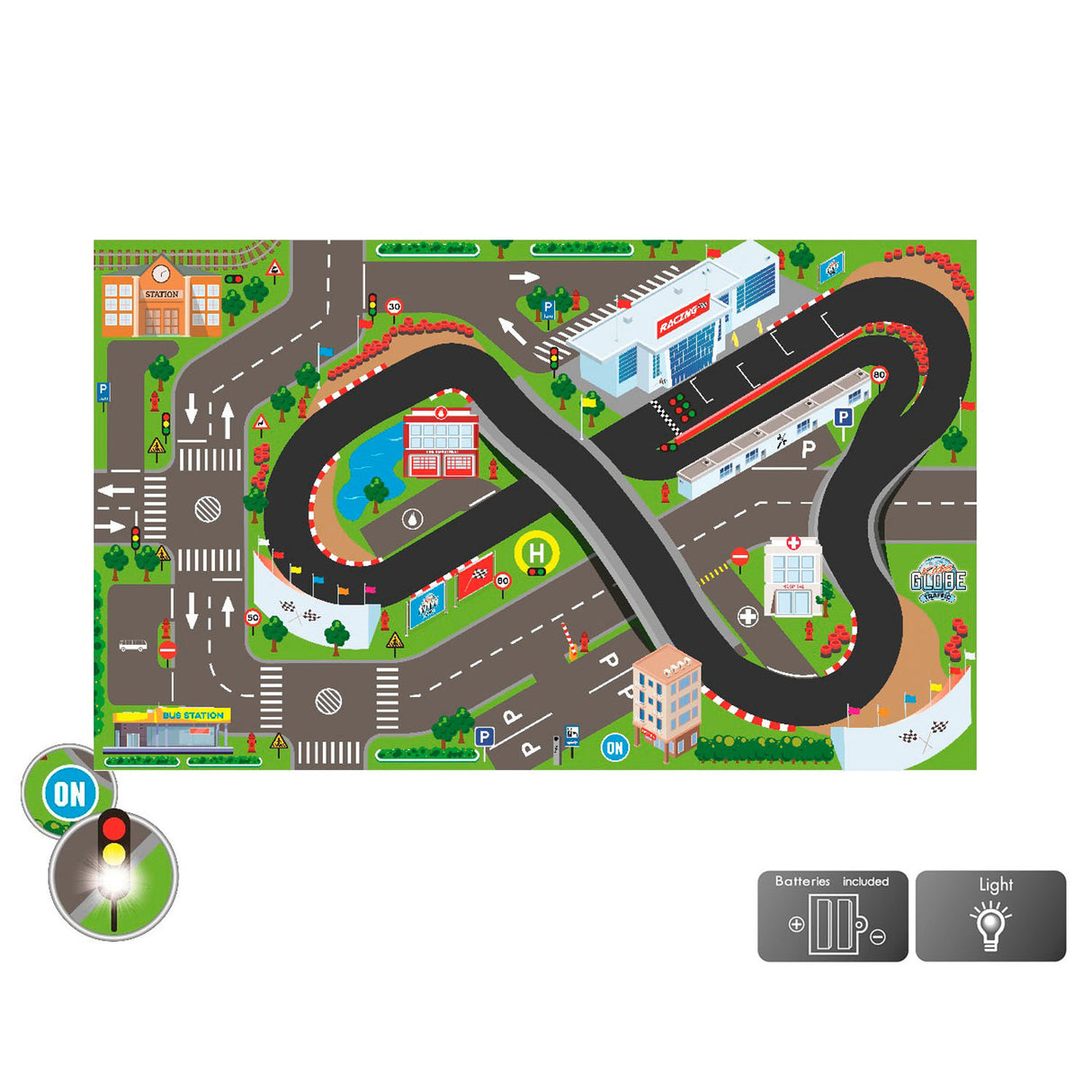 Circuito de vestimenta de tráfico del mundo del mundo infantil con luces LED